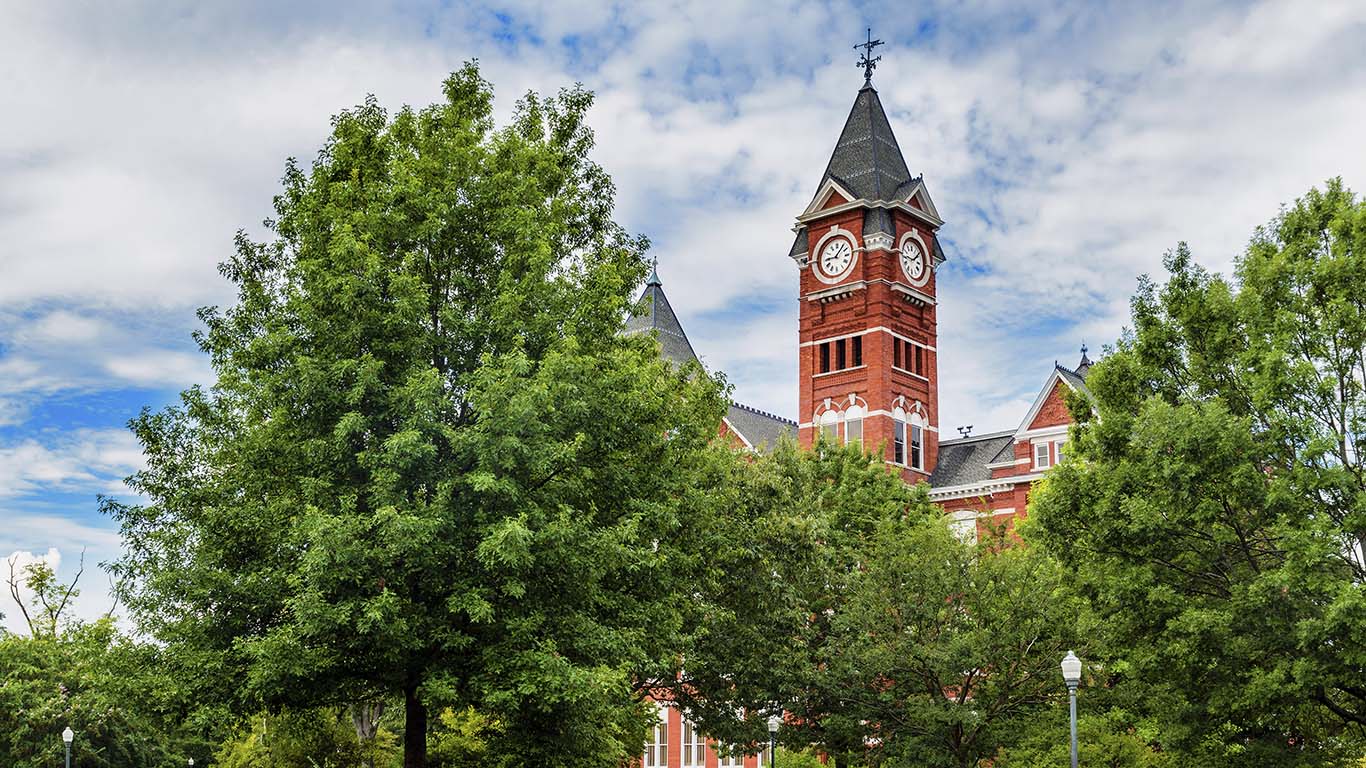 Historic building and campus at Auburn University in Auburn, Alabama